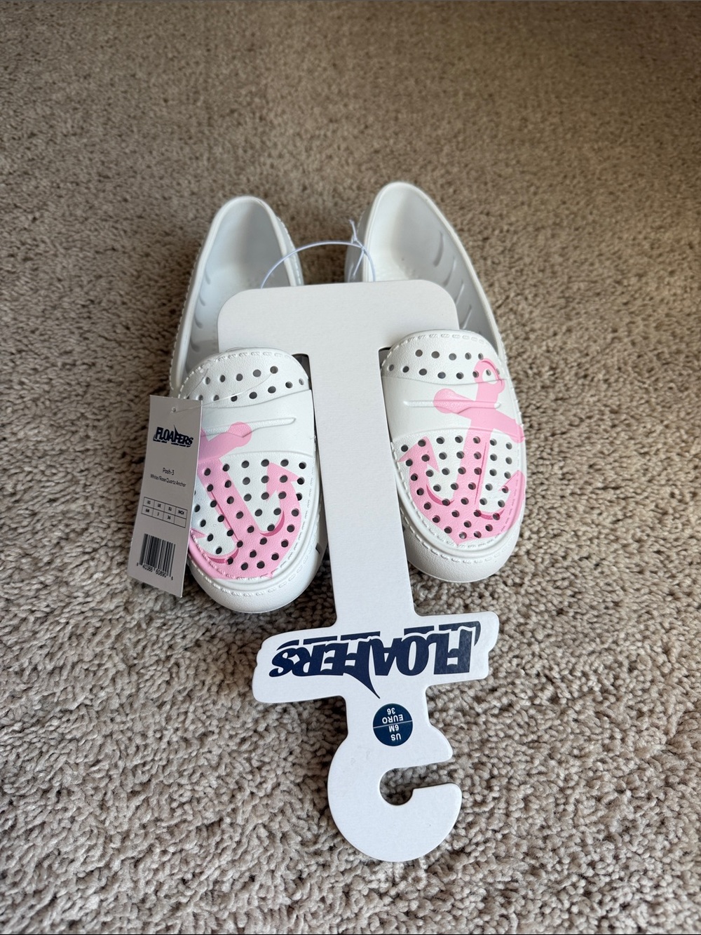 Floafers Kids White with Pink Anchor Detail